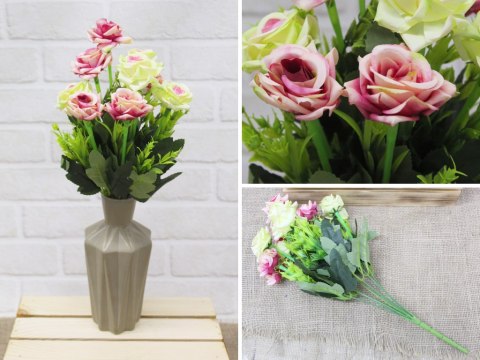 Bukiet sztuczny RÓŻE 41 cm RÓŻOWO-ZIELONY 10 kwiatów KNY-107D Bukiet sztuczny RÓŻE 41 cm RÓŻOWO-ZIELONY 10 kwiatów KNY-107D