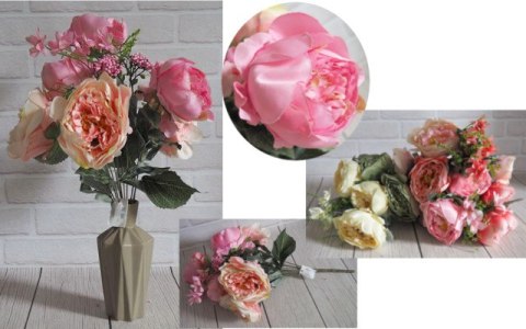 Bukiet sztuczny PIWONIE z dodatkami 12 łodyg wys. 52 cm, kwiat 11 cm EK-116 Bukiet sztuczny PIWONIE z dodatkami 12 łodyg wys. 52 cm, kwiat 11 cm EK-116