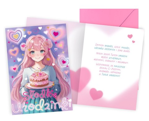 Karnet Urodziny (anime, dziewczęce, tort) PR-558 Karnet Urodziny (anime, dziewczęce, tort) PR-558
