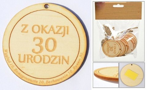 Zawieszka drewniana lub do przyklejenia z tekstem ''Z okazji 30 urodzin'' 10 szt. ozd-003