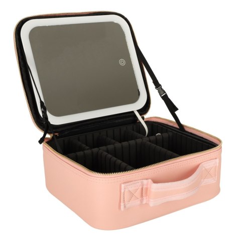 Kosmetyczka organizer na kosmetyki biżuterię kuferek z lusterkiem 10-krotne powiększenie różowy Kosmetyczka organizer na kosmetyki biżuterię kuferek z lusterkiem 10-krotne powiększenie różowy