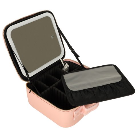 Kosmetyczka organizer na kosmetyki biżuterię kuferek z lusterkiem 10-krotne powiększenie różowy Kosmetyczka organizer na kosmetyki biżuterię kuferek z lusterkiem 10-krotne powiększenie różowy