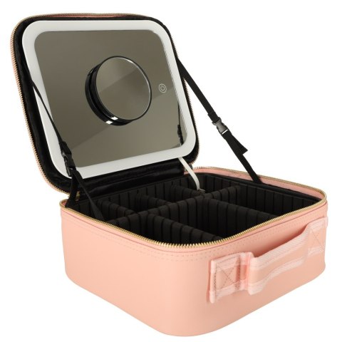Kosmetyczka organizer na kosmetyki biżuterię kuferek z lusterkiem 10-krotne powiększenie różowy Kosmetyczka organizer na kosmetyki biżuterię kuferek z lusterkiem 10-krotne powiększenie różowy