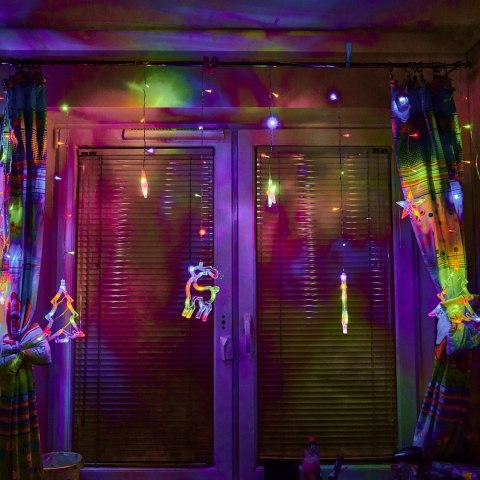 Lampki LED kurtyna renifer dzwonek mix świąteczne choinkowe 2,5m 138LED multikolor 8 trybów świecenia IP44 Lampki LED kurtyna renifer dzwonek mix świąteczne choinkowe 2,5m 138LED multikolor 8 trybów świecenia IP44