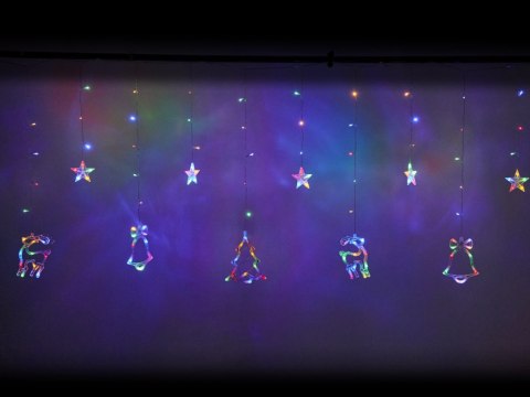 Lampki LED kurtyna renifer dzwonek mix świąteczne choinkowe 2,5m 138LED multikolor 8 trybów świecenia IP44 Lampki LED kurtyna renifer dzwonek mix świąteczne choinkowe 2,5m 138LED multikolor 8 trybów świecenia IP44