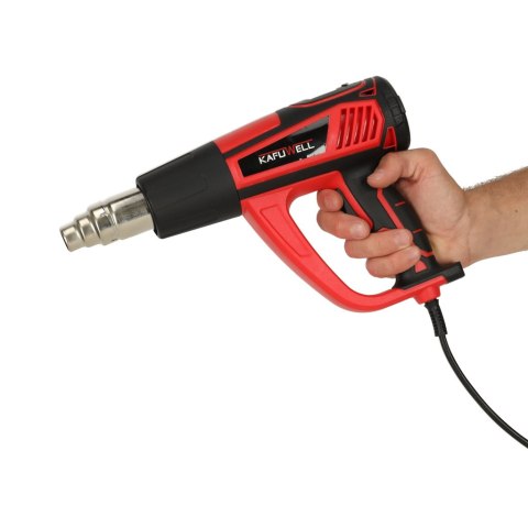 KAFUWELL Opalarka elektryczna z regulacja tempratury 0-600 st. C przepływ powietrza 300-500 l/min + 4 wymienne końcówki 1850W KAFUWELL Opalarka elektryczna z regulacja tempratury 0-600 st. C przepływ powietrza 300-500 l/min + 4 wymienne końcówki 1850W