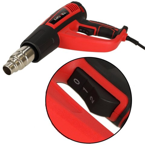 KAFUWELL Opalarka elektryczna z regulacja tempratury 0-600 st. C przepływ powietrza 300-500 l/min + 4 wymienne końcówki 1850W KAFUWELL Opalarka elektryczna z regulacja tempratury 0-600 st. C przepływ powietrza 300-500 l/min + 4 wymienne końcówki 1850W