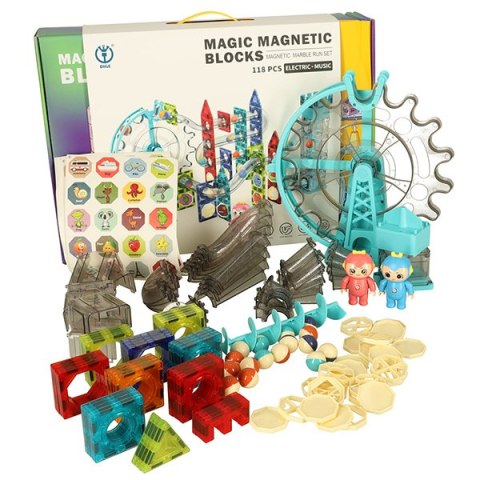 Klocki magnetyczne magnetic sticks marble tor kulkowy z dźwiękiem muzyką grający 118 elementów Klocki magnetyczne magnetic sticks marble tor kulkowy z dźwiękiem muzyką grający 118 elementów