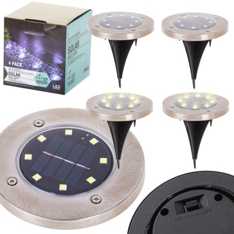 Lampy ogrodowe solarne najazdowe gruntowe czujnik zmierzchu wbijane świecący dysk 8LED 4szt. ciepły biały Lampy ogrodowe solarne najazdowe gruntowe czujnik zmierzchu wbijane świecący dysk 8LED 4szt. ciepły biały