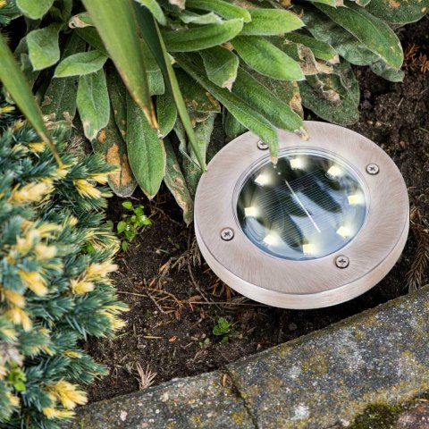 Lampy ogrodowe solarne najazdowe gruntowe czujnik zmierzchu wbijane świecący dysk 8LED 4szt. ciepły biały Lampy ogrodowe solarne najazdowe gruntowe czujnik zmierzchu wbijane świecący dysk 8LED 4szt. ciepły biały