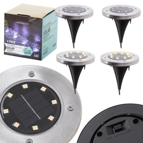 Lampy ogrodowe solarne najazdowe gruntowe czujnik zmierzchu wbijane świecący dysk 8LED 4szt. zimny biały Lampy ogrodowe solarne najazdowe gruntowe czujnik zmierzchu wbijane świecący dysk 8LED 4szt. zimny biały
