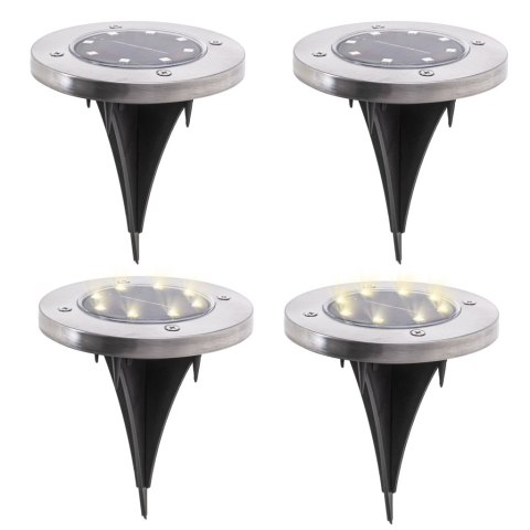 Lampy ogrodowe solarne najazdowe gruntowe czujnik zmierzchu wbijane świecący dysk 8LED 4szt. zimny biały Lampy ogrodowe solarne najazdowe gruntowe czujnik zmierzchu wbijane świecący dysk 8LED 4szt. zimny biały