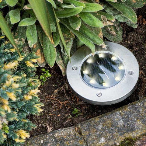 Lampy ogrodowe solarne najazdowe gruntowe czujnik zmierzchu wbijane świecący dysk 8LED 4szt. zimny biały Lampy ogrodowe solarne najazdowe gruntowe czujnik zmierzchu wbijane świecący dysk 8LED 4szt. zimny biały