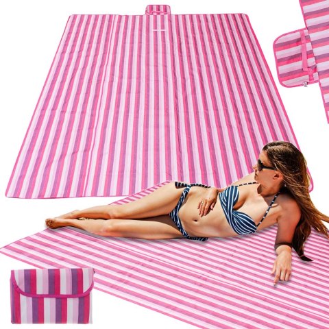 Mata plażowa wodoodporna koc piknikowy plażowy składany torba XXL 200x200cm różowa Mata plażowa wodoodporna koc piknikowy plażowy składany torba XXL 200x200cm różowa