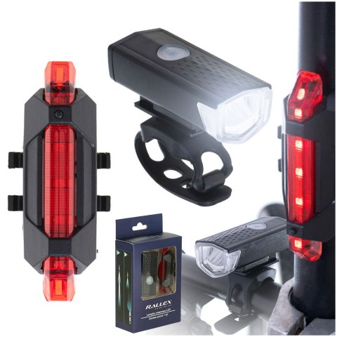 Lampka rowerowa LED RALLEX zestaw tył-przód na rower kierownicę USB Lampka rowerowa LED RALLEX zestaw tył-przód na rower kierownicę USB