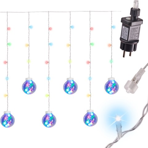 Lampki LED kurtyna kule wiszące świąteczne choinkowe 3m 108LED multikolor ze złączem 8 trybów świecenia Lampki LED kurtyna kule wiszące świąteczne choinkowe 3m 108LED multikolor ze złączem 8 trybów świecenia