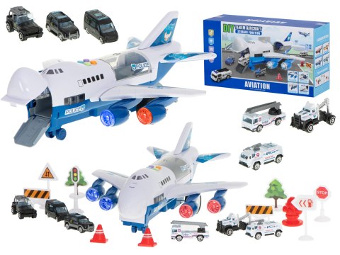 Transporter samolot + 6 aut policja bok/przód Transporter samolot + 6 aut policja bok/przód