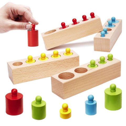 Odważniki cylindry drewniane gra układanka montessori kolorowe