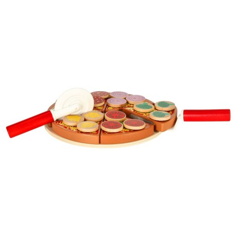 Pizza drewniany zestaw do zabawy na rzep akcesoria łopatka nóż talerz nauka krojenia 20cm Pizza drewniany zestaw do zabawy na rzep akcesoria łopatka nóż talerz nauka krojenia 20cm