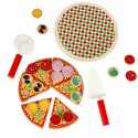 Pizza drewniany zestaw do zabawy na rzep akcesoria łopatka nóż talerz nauka krojenia 20cm