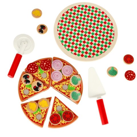 Pizza drewniany zestaw do zabawy na rzep akcesoria łopatka nóż talerz nauka krojenia 20cm Pizza drewniany zestaw do zabawy na rzep akcesoria łopatka nóż talerz nauka krojenia 20cm