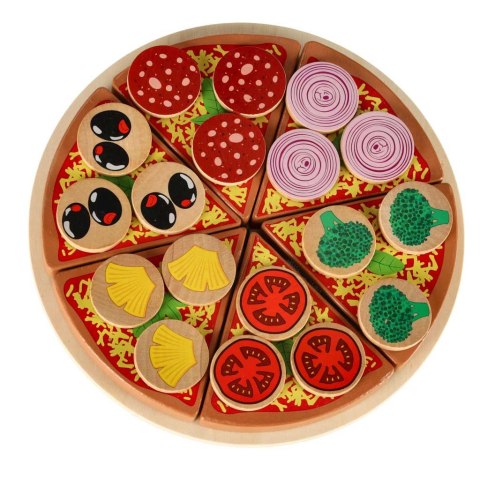 Pizza drewniany zestaw do zabawy na rzep akcesoria łopatka nóż talerz nauka krojenia 20cm Pizza drewniany zestaw do zabawy na rzep akcesoria łopatka nóż talerz nauka krojenia 20cm
