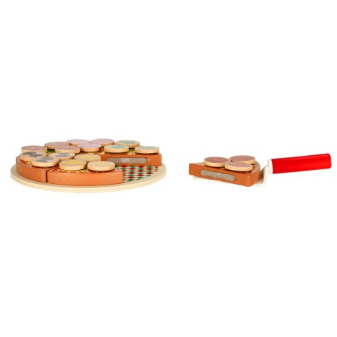 Pizza drewniany zestaw do zabawy na rzep akcesoria łopatka nóż talerz nauka krojenia 20cm Pizza drewniany zestaw do zabawy na rzep akcesoria łopatka nóż talerz nauka krojenia 20cm