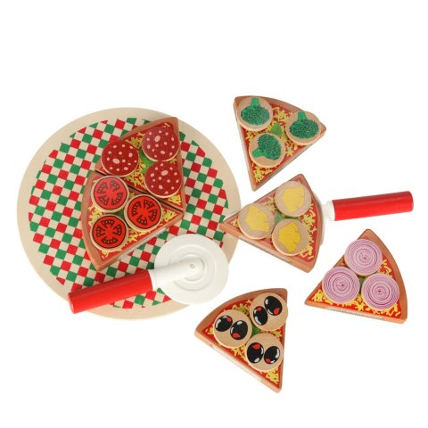 Pizza drewniany zestaw do zabawy na rzep akcesoria łopatka nóż talerz nauka krojenia 20cm Pizza drewniany zestaw do zabawy na rzep akcesoria łopatka nóż talerz nauka krojenia 20cm