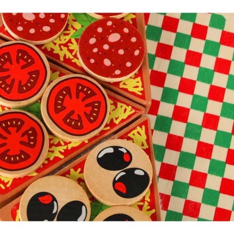 Pizza drewniany zestaw do zabawy na rzep akcesoria łopatka nóż talerz nauka krojenia 20cm Pizza drewniany zestaw do zabawy na rzep akcesoria łopatka nóż talerz nauka krojenia 20cm