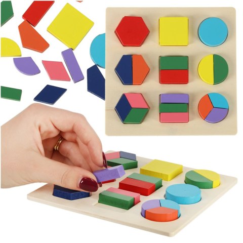 Układanka drewniana figury geometryczne nauka kształtów ułamków Układanka drewniana figury geometryczne nauka kształtów ułamków