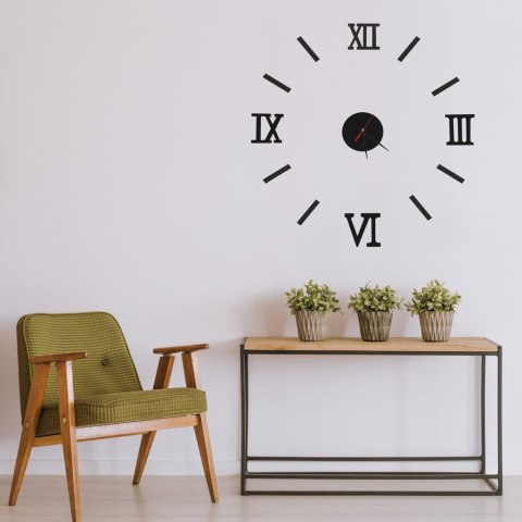 Zegar Ścienny naklejany DIY regulowany czarny cyfry rzymskie 130cm Zegar Ścienny naklejany DIY regulowany czarny cyfry rzymskie 130cm